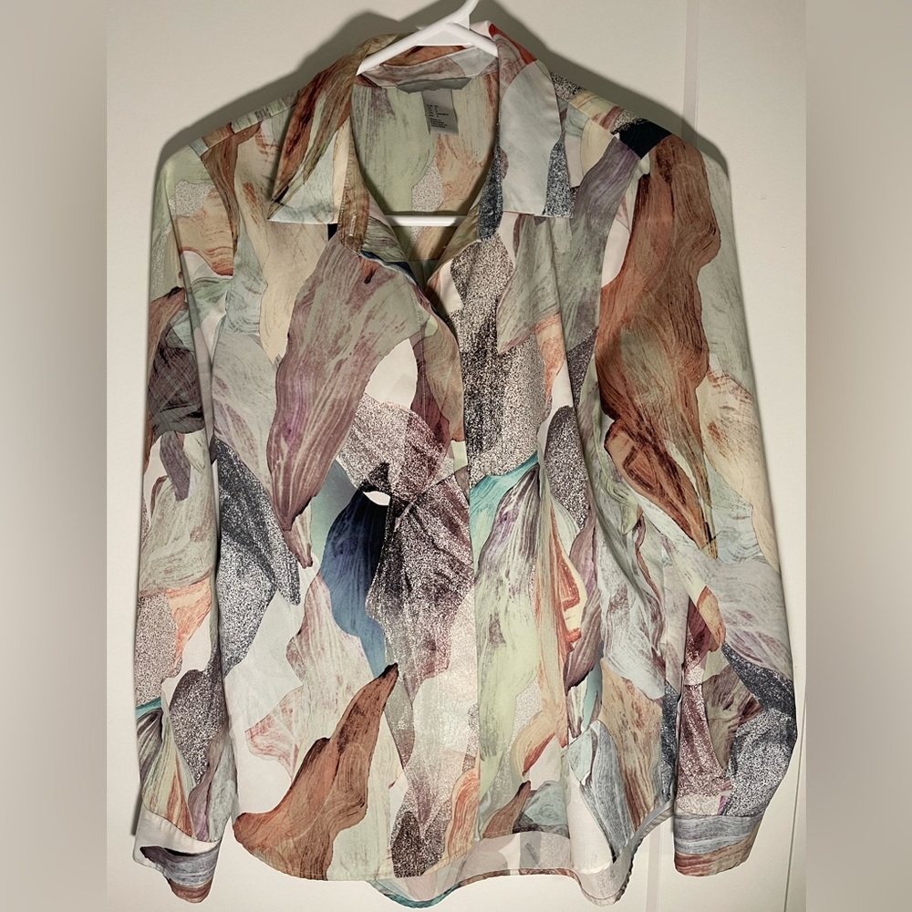 EUC H&M satin watercolour print button-down shirt